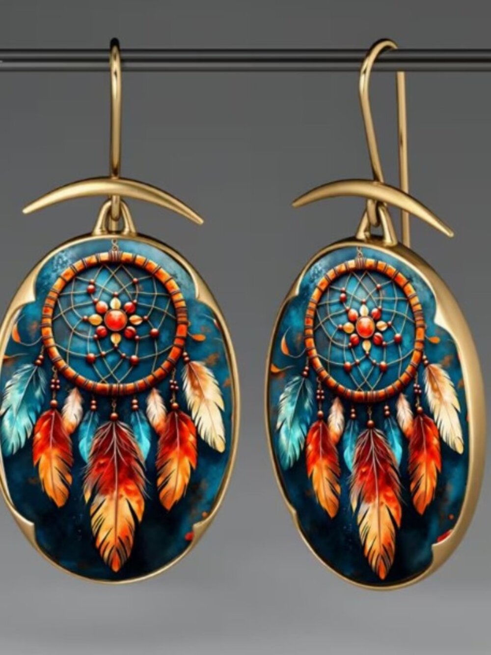 Dreamcatcher Drop Earrings Boho Tribal Nature Metal and Glass